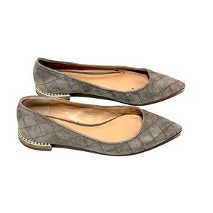 Ann Taylor Quilted Gray Suede Pointed Toe Flats with Pearl Heels